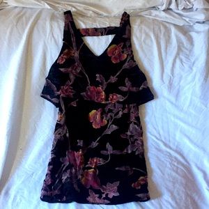 Cage-back flounce top velvet dress